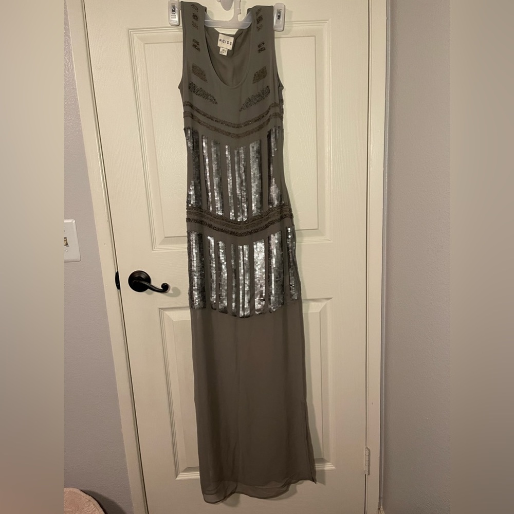 Reiss Crystal Gray Bead and Sequin Dress, sz 0